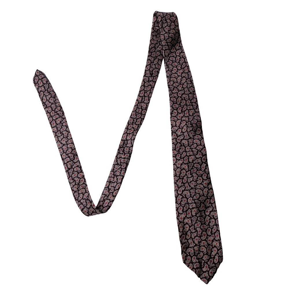 Brooks Brothers Brooksgate Mens Silk Tie‎ Brown Paisley Printed in Italy Vintage